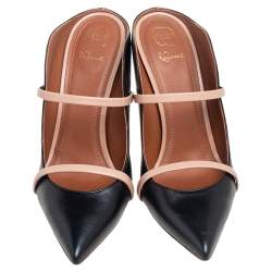 Pre Owned Malone Souliers Black/Beige  Leather Maureen Pointed Toe Mules Size 40.5
