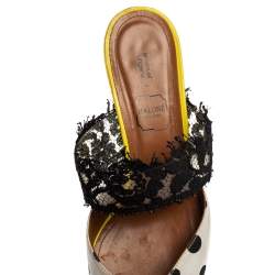 Pre Owned Malone Souliers by Emanuel Ungaro White/Black Polka Dot Satin And Lace Maisie Pointed Toe Mules Size 38
