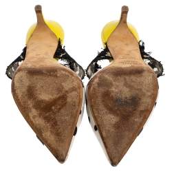 Pre Owned Malone Souliers by Emanuel Ungaro White/Black Polka Dot Satin And Lace Maisie Pointed Toe Mules Size 38