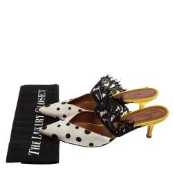 Pre Owned Malone Souliers by Emanuel Ungaro White/Black Polka Dot Satin And Lace Maisie Pointed Toe Mules Size 38
