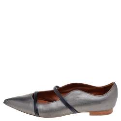 Pre Owned Malone Souliers Metallic Grey Leather Maureen  Ballet Flats Size 37