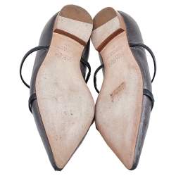 Pre Owned Malone Souliers Metallic Grey Leather Maureen  Ballet Flats Size 37