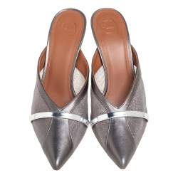 Pre Owned صندل سلايد مالون سولييه بوبي جلد وشبك رصاصي ميتاليك مقاس 37