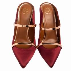 Pre Owned Malone Souliers Wine Satin and Leather Maureen Mule Sandals Size 39.5