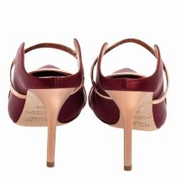 Pre Owned Malone Souliers Wine Satin and Leather Maureen Mule Sandals Size 39.5