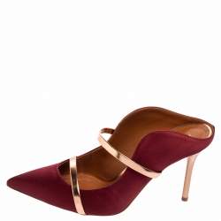 Pre Owned Malone Souliers Wine Satin and Leather Maureen Mule Sandals Size 39.5