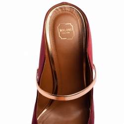 Pre Owned Malone Souliers Wine Satin and Leather Maureen Mule Sandals Size 39.5