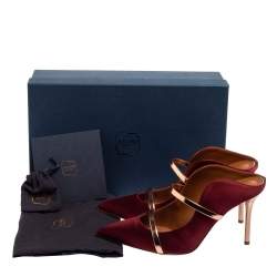 Pre Owned Malone Souliers Wine Satin and Leather Maureen Mule Sandals Size 39.5