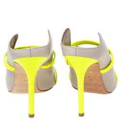 Pre Owned حذاء مولز مالون سولييه موريين جلد لامع وجلد أخضر/ رمادي مقدمة مدببة مقاس 36