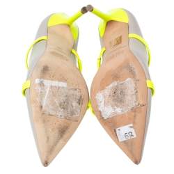 Pre Owned حذاء مولز مالون سولييه موريين جلد لامع وجلد أخضر/ رمادي مقدمة مدببة مقاس 36