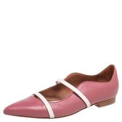 Pre Owned Malone Souliers Pink/White Leather Maureen Ballet Flats Size 36 