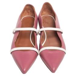 Pre Owned Malone Souliers Pink/White Leather Maureen Ballet Flats Size 36 