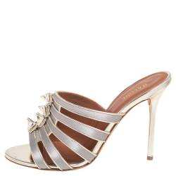 Pre Owned Malone Souliers Metallic/Grey Satin Donna Open Toe Mules Size 39