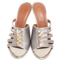 Pre Owned Malone Souliers Metallic/Grey Satin Donna Open Toe Mules Size 39