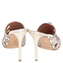 Pre Owned Malone Souliers Metallic/Grey Satin Donna Open Toe Mules Size 39