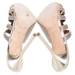 Pre Owned Malone Souliers Metallic/Grey Satin Donna Open Toe Mules Size 39