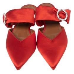 Malone Souliers Red Satin Maite Crystal Buckle Flats Size 40