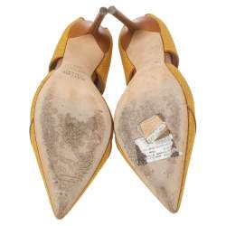مملوكة مسبقًا Malone Souliers Yellow Canvas And Leather Trim T Strap Pointed Toe Sandals Size 38.5
