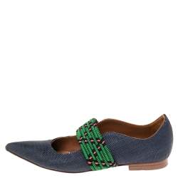 Malone Souliers Navy Blue/Green Canvas and Fabric Martina Luwolt Ballet Flats Size 36