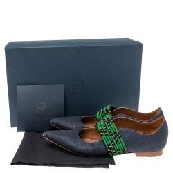 Malone Souliers Navy Blue/Green Canvas and Fabric Martina Luwolt Ballet Flats Size 36