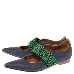 Malone Souliers Navy Blue/Green Canvas and Fabric Martina Luwolt Ballet Flats Size 36