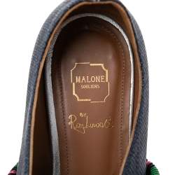 Malone Souliers Navy Blue/Green Canvas and Fabric Martina Luwolt Ballet Flats Size 36