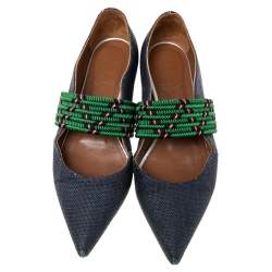 Malone Souliers Navy Blue/Green Canvas and Fabric Martina Luwolt Ballet Flats Size 36