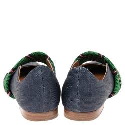 Malone Souliers Navy Blue/Green Canvas and Fabric Martina Luwolt Ballet Flats Size 36