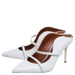 Pre Owned Malone Souliers White Croc Embossed Leather Maureen Mule Sandals Size 37.5