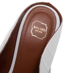 Pre Owned Malone Souliers White Croc Embossed Leather Maureen Mule Sandals Size 37.5