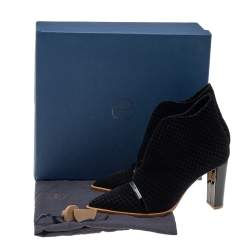 Pre Owned Malone Souliers Black Houndstooth Print Velvet Clara Ankle Boots Size 38