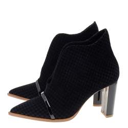 Pre Owned Malone Souliers Black Houndstooth Print Velvet Clara Ankle Boots Size 38