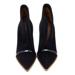 Pre Owned Malone Souliers Black Houndstooth Print Velvet Clara Ankle Boots Size 38