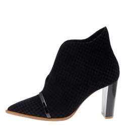 Pre Owned Malone Souliers Black Houndstooth Print Velvet Clara Ankle Boots Size 38