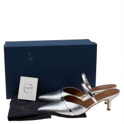 مملوكة مسبقًا Malone Souliers Metallic Silver Leather Frankie Mules Size 39