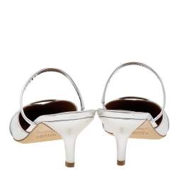 مملوكة مسبقًا Malone Souliers Metallic Silver Leather Frankie Mules Size 39