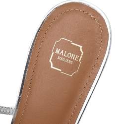مملوكة مسبقًا Malone Souliers Metallic Silver Leather Frankie Mules Size 39