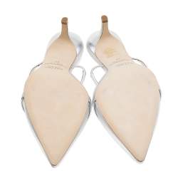 مملوكة مسبقًا Malone Souliers Metallic Silver Leather Frankie Mules Size 39