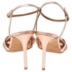 Pre Owned Malone Souliers Rose Gold Leather And Canvas Ankle Strap Sandals Size 36.5