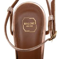 Pre Owned Malone Souliers Rose Gold Leather And Canvas Ankle Strap Sandals Size 36.5