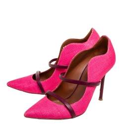 Pre Owned Malone Souliers Fuchsia Pink/Plum Raffia and Leather Maureen Pumps Size 36