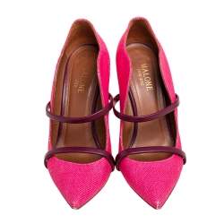 Pre Owned Malone Souliers Fuchsia Pink/Plum Raffia and Leather Maureen Pumps Size 36