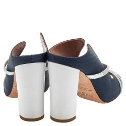 Pre Owned Malone Souliers Blue/Silver Fabric And Leather Maureen Block Heel Sandals Size 39
