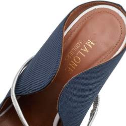 Pre Owned Malone Souliers Blue/Silver Fabric And Leather Maureen Block Heel Sandals Size 39