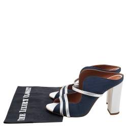 Pre Owned Malone Souliers Blue/Silver Fabric And Leather Maureen Block Heel Sandals Size 39