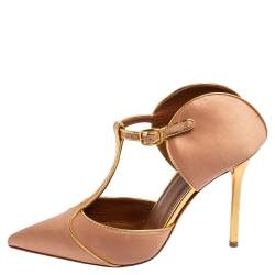 Pre Owned Malone Souliers  Beige/Gold Satin Imogen  Pumps Size 38