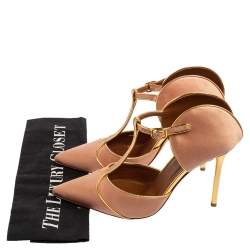 Pre Owned Malone Souliers  Beige/Gold Satin Imogen  Pumps Size 38