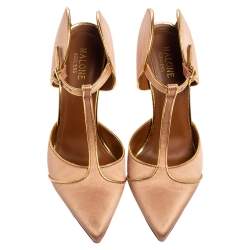 Pre Owned Malone Souliers  Beige/Gold Satin Imogen  Pumps Size 38