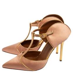 Pre Owned Malone Souliers  Beige/Gold Satin Imogen  Pumps Size 38
