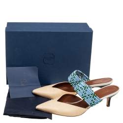 Pre Owned حذاء سلايد مالون سولييه رافيا مايسي كريمي/أزرق مقدمة مدببة مقا 39